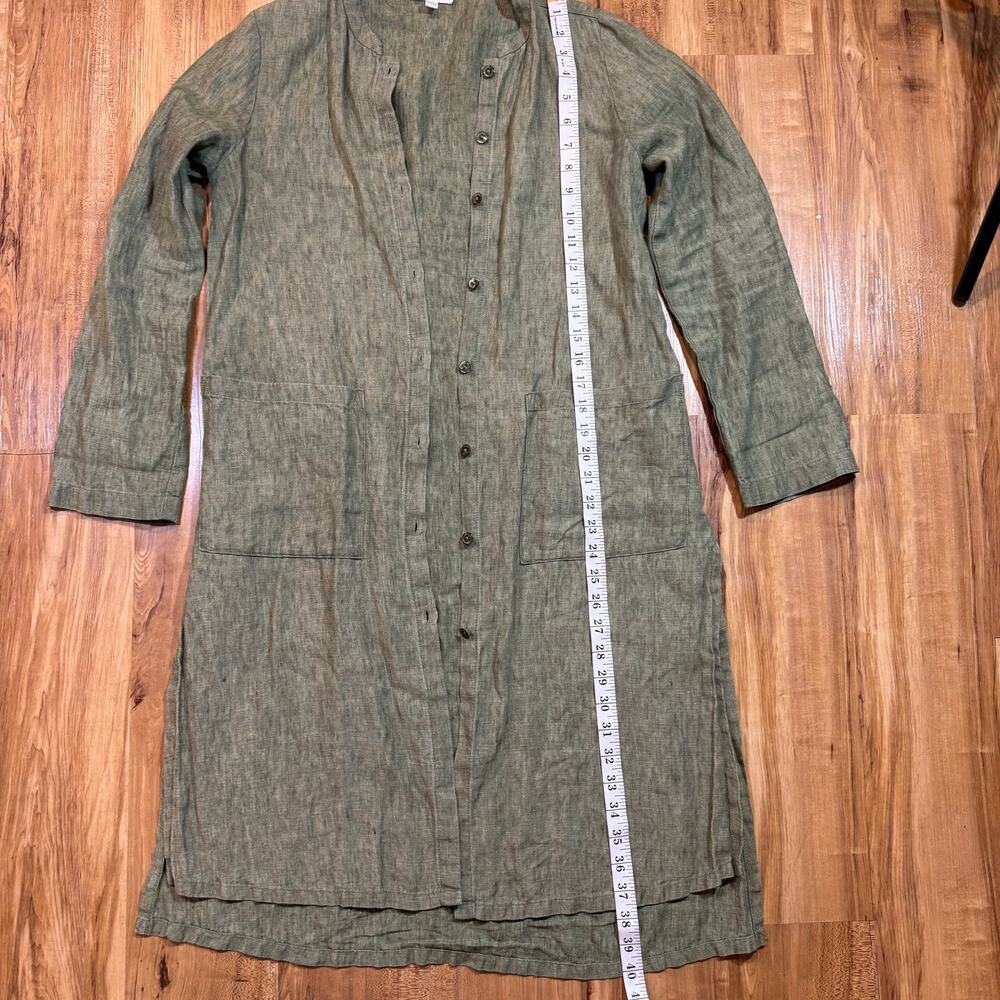 Eileen Fisher Green Organic Linen Delave Long Shirt Dress Laganlook Oversize XXS - Picture 4 of 8
